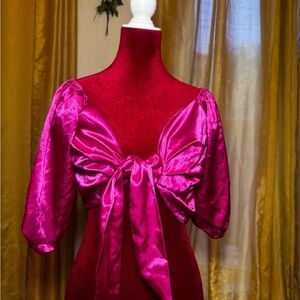 Satin Tie-Front Crop Top in Fuchsia